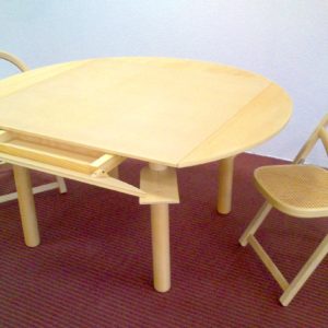 Crassevig, Spieltisch, Tisch, Stuhl, Holz, Esche, Klappstuhl, Rohrgeflecht, 80er Jahre